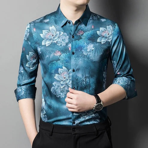 Men's Luxuries Flower Print Long Sleeve Shirt