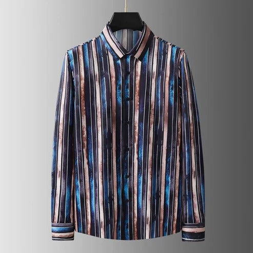 Men's Classic Design Striped Long Sleeve Button Up Shirt For Business Occasions